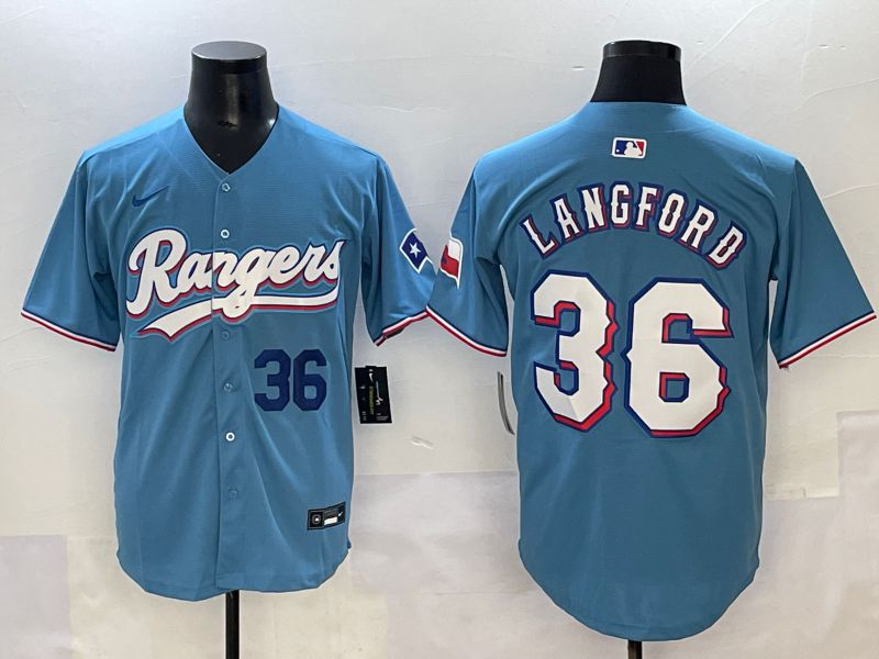 Men 2025 Texas Rangers #36 Langford Light Blue Game Nike MLB Jersey style 2
